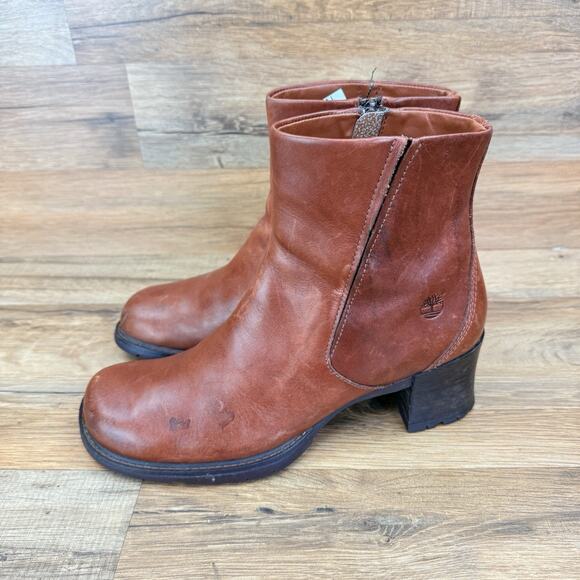 TIMBERLAND ALYSE Women's Size 8 Brown Leather Ankle Chunky Sole Boots 62318 - Picture 1 of 8